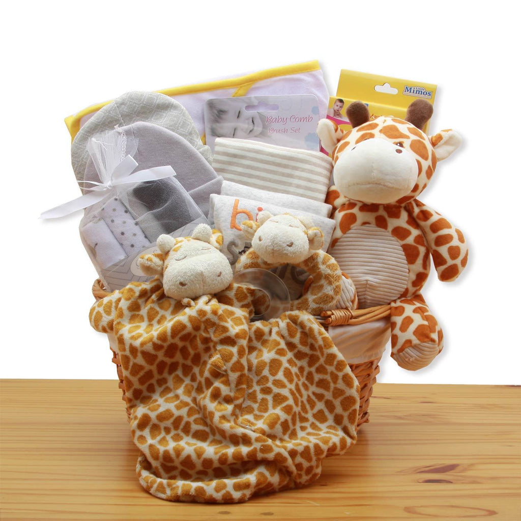 Deluxe Giraffe Themed Basket in Neutral Colors - Simply Unique Baby Gifts