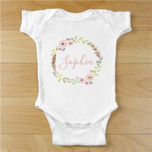 Floral Wreath Personalized Onesie - Simply Unique Baby Gifts