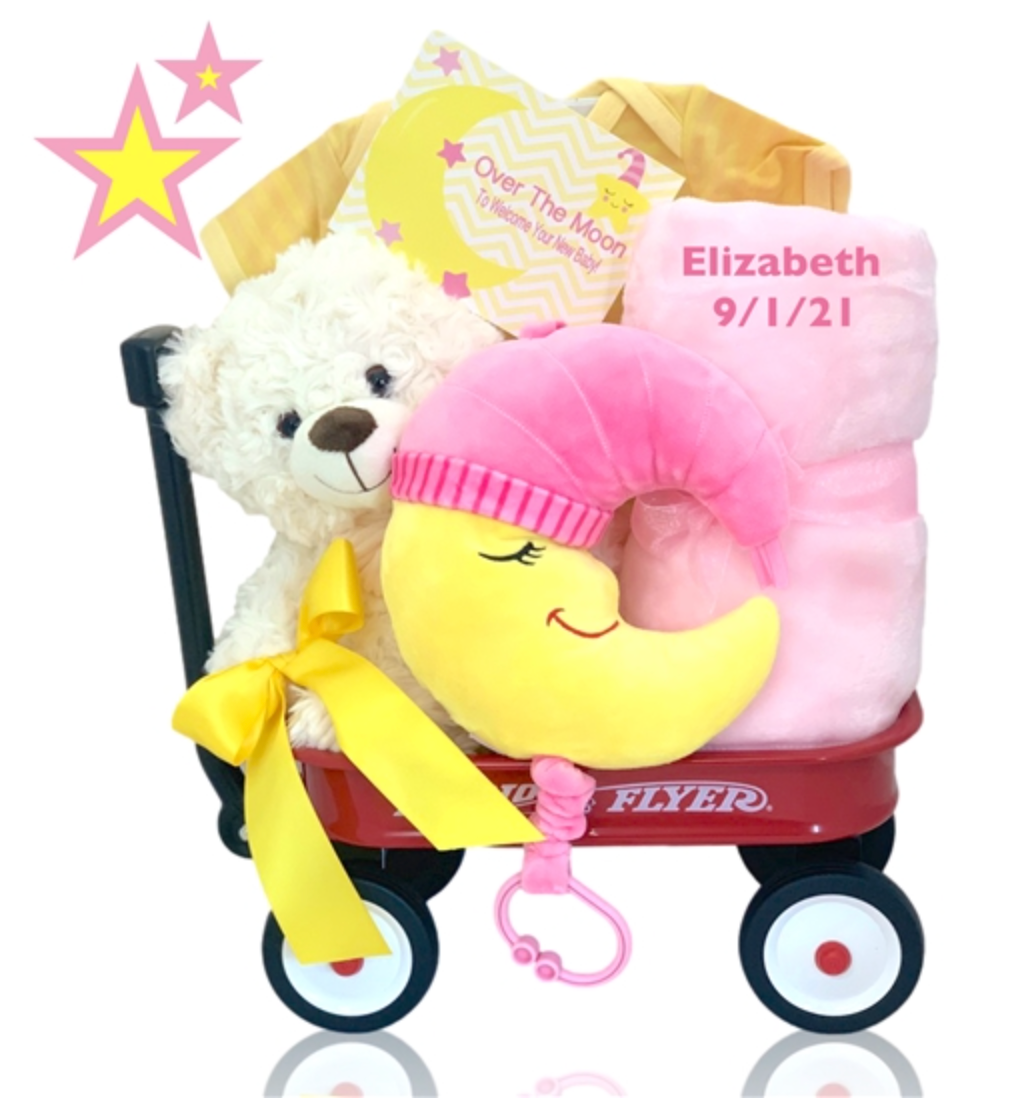 Love You to the Moon Baby Girl Gift Wagon - Simply Unique Baby Gifts