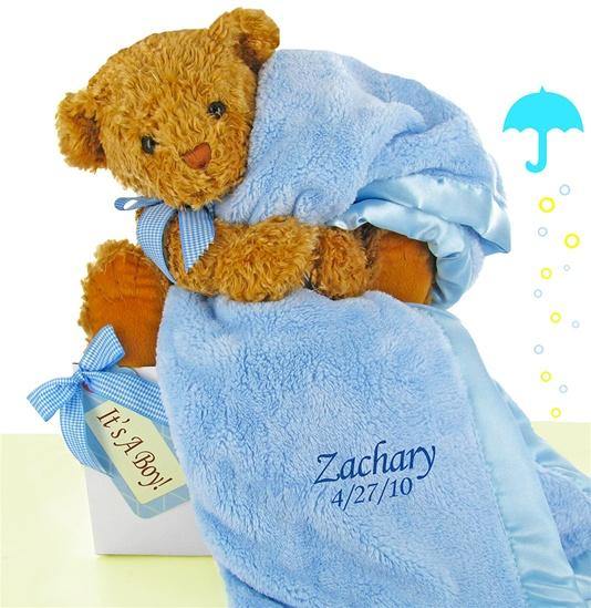 Blue Baby Blanket and Bear with Personalization Option - Simply Unique Baby Gifts