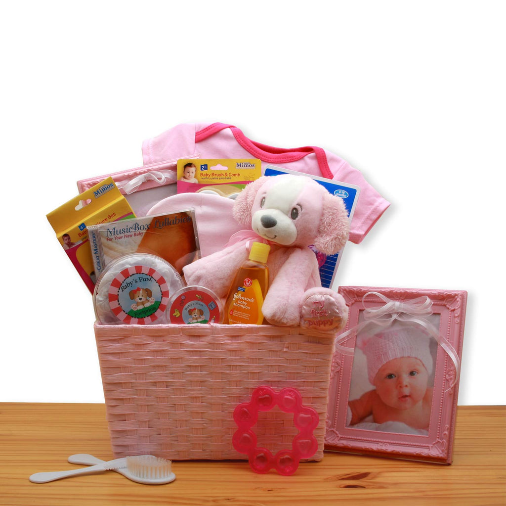Girl's Puppy Love Basket - Simply Unique Baby Gifts