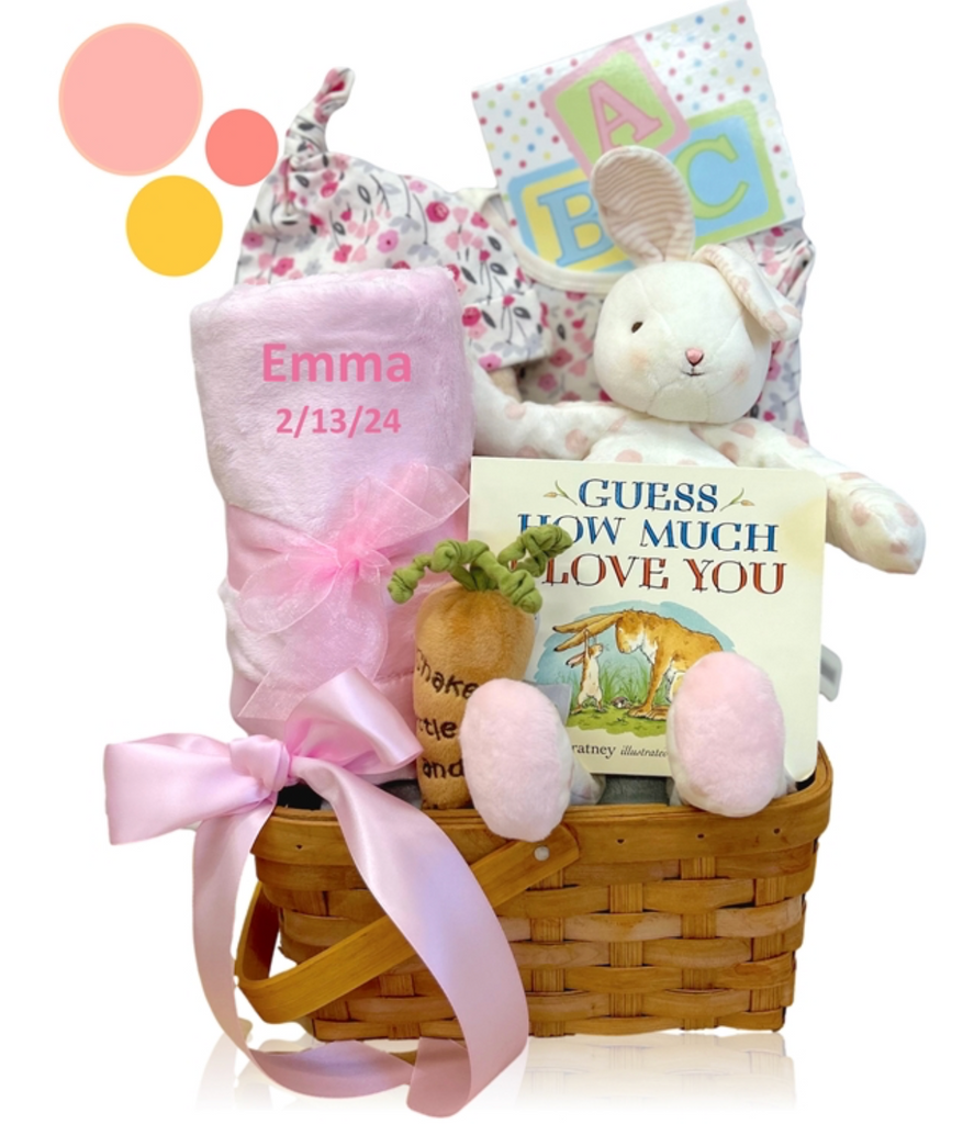 Bunny Love Welcome Basket in Pink - Simply Unique Baby Gifts