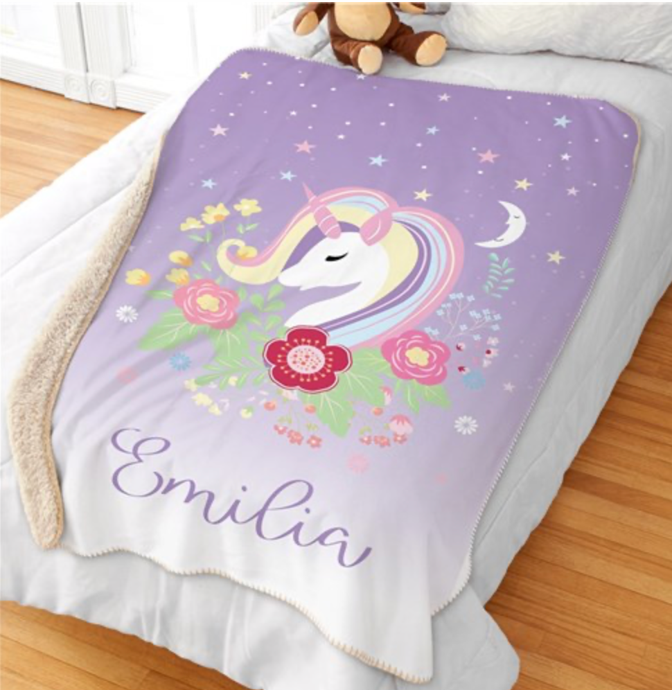 🦄 Magical Personalized Unicorn Sherpa Blanket 🌈✨