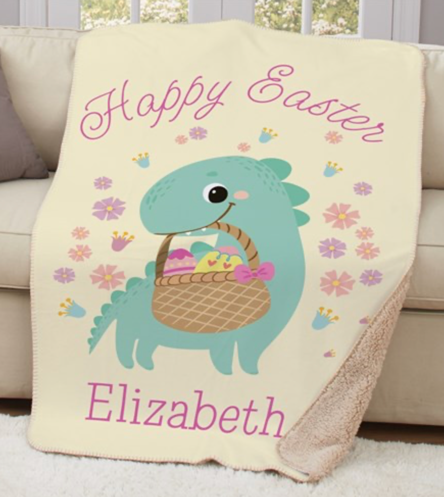 🦖 Personalized Happy Easter Dinosaur Sherpa Blanket 🐣