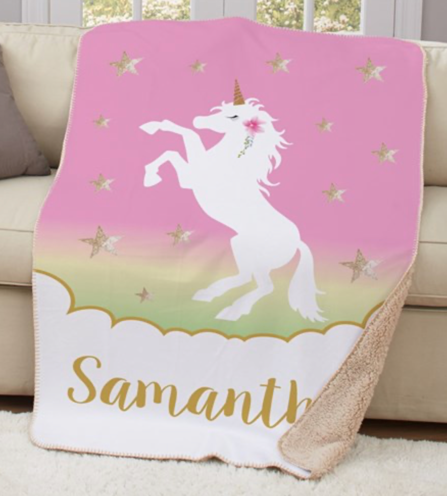 🦄 Personalized Unicorn Sherpa Blanket 🌈✨