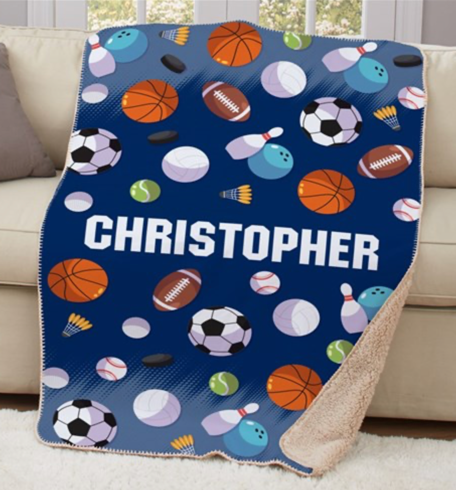 🏆 Personalized Sports Fan Sherpa Blanket 🏈⚽🏀