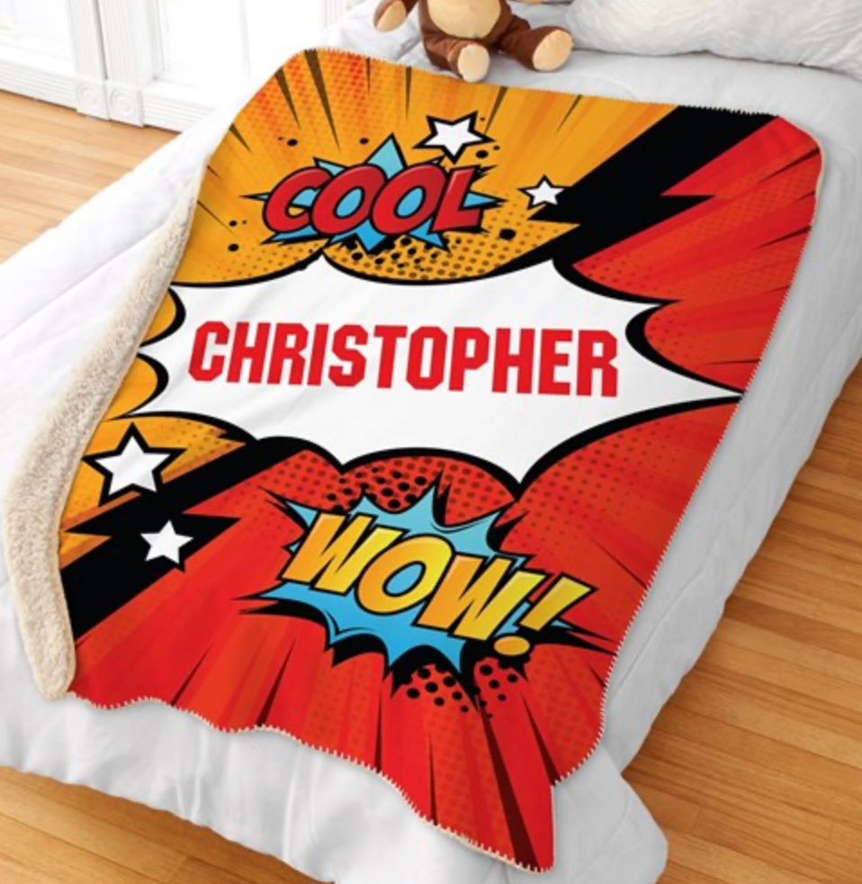 🦸‍♂️ Personalized Comic Scene Sherpa Blanket 💥📖