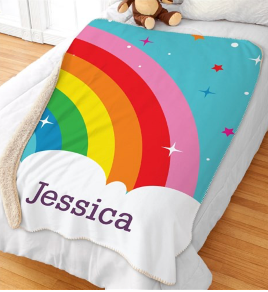 🌈 Personalized Rainbow & Stars Sherpa Blanket ✨💖