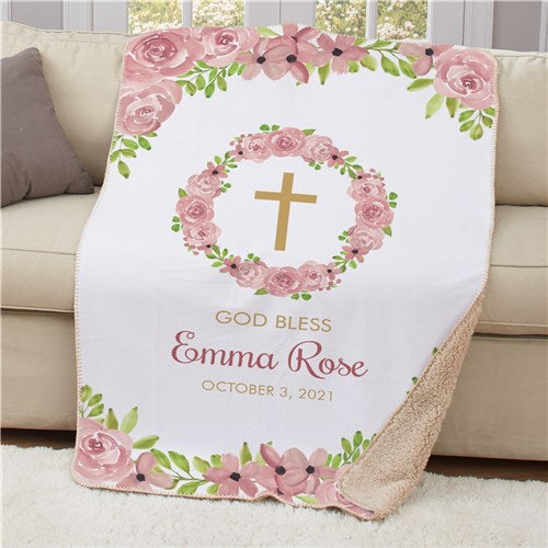 Personalized Religious Child's Blanket in Pink or Blue - Simply Unique Baby Gifts