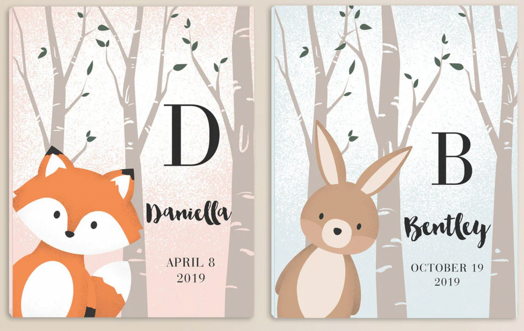 Cute Woodland Wall Canvas, Personalized - Simply Unique Baby Gifts