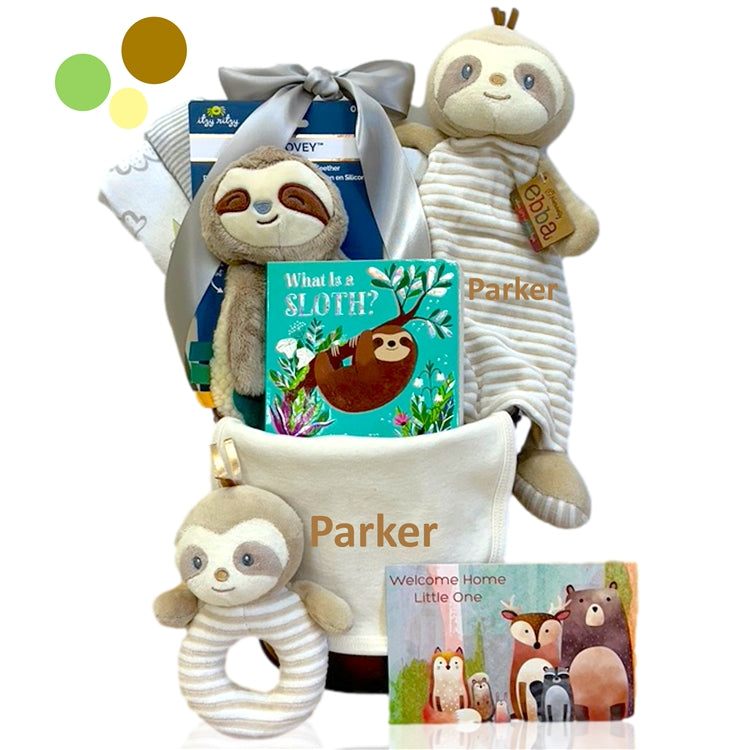 Sweet Sloth Themed Gift Basket - Simply Unique Baby Gifts