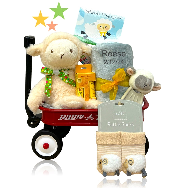Lamb Buddy Wagon Gift - Simply Unique Baby Gifts