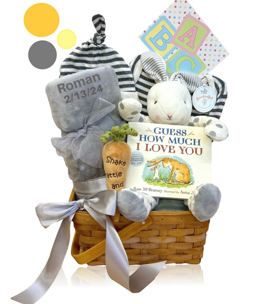 Bunny Love Gender-Neutral Welcome Basket - Simply Unique Baby Gifts