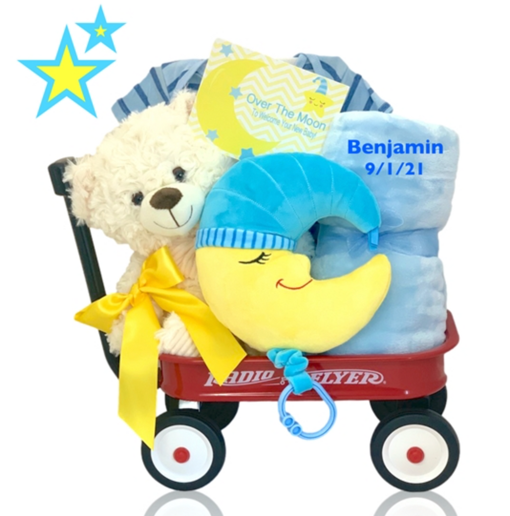 Love You to the Moon Baby Boy Gift Wagon - Simply Unique Baby Gifts