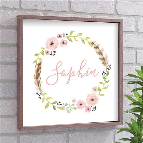 Floral Wreath Personalized Framed Wall Art - Simply Unique Baby Gifts