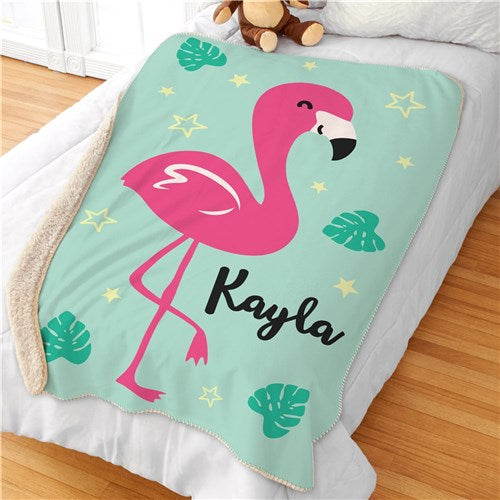 Pink Flamingo Personalized Sherpa Blanket - Simply Unique Baby Gifts