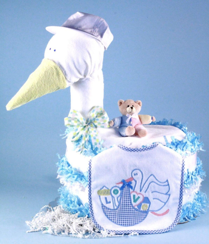 Stork Themed in Blue Diaper Cake - Simply Unique Baby Gifts