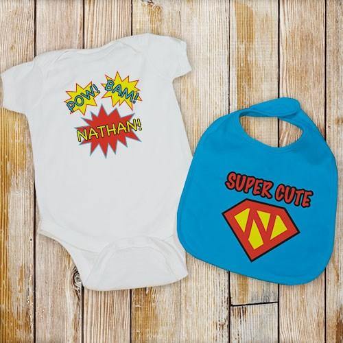 Littlest Superhero Bib + Personalized Onesie - Simply Unique Baby Gifts