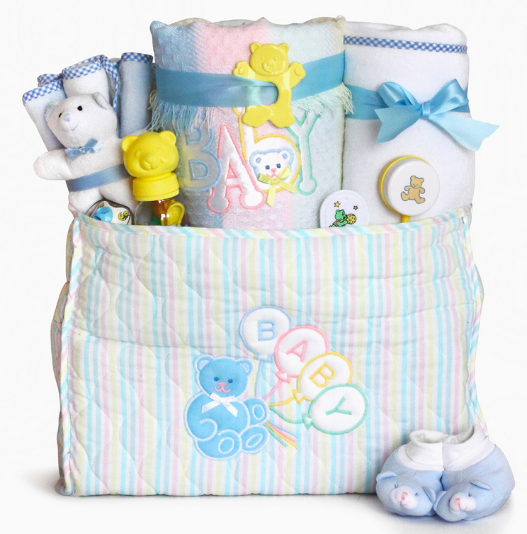 New Baby Boy Set with Quilted Tote Bag - Simply Unique Baby Gifts