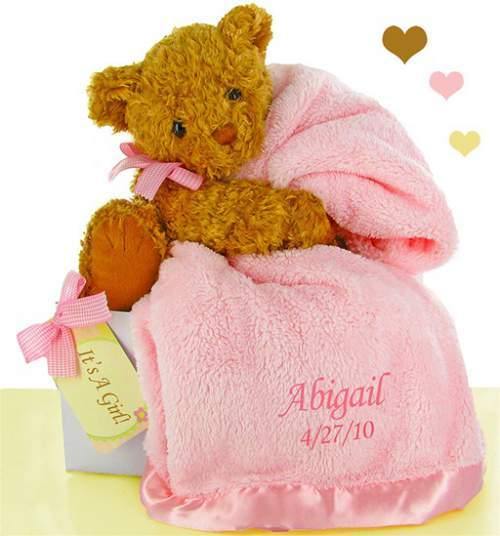 Pink Blanket and Bear - Option to Personalize - Simply Unique Baby Gifts
