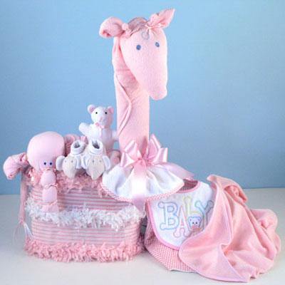 Pink Giraffe Diaper Cake - Simply Unique Baby Gifts