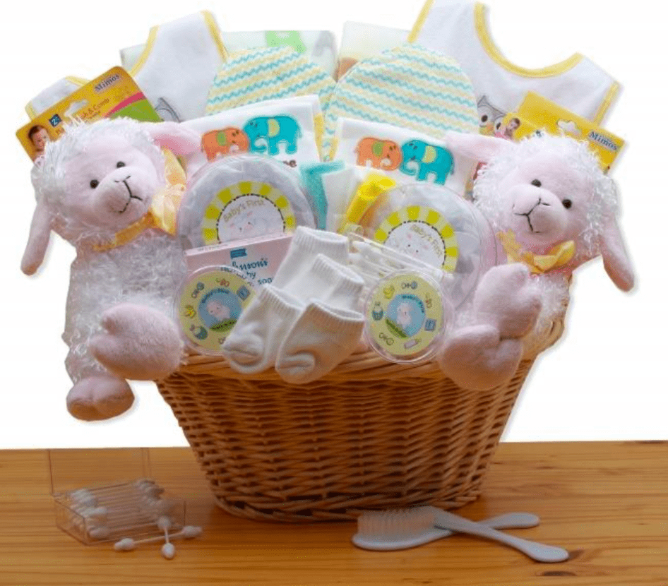 Delightful Little Lamb Twins Basket - Simply Unique Baby Gifts